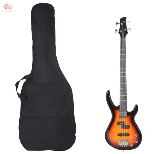 Guitare Basse Électrique De Débutants Sac Brun Et Noir 4/4 46&quot;