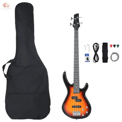 Guitare Basse Électrique De Débutants Sac Brun Et Noir 4/4 46&quot;