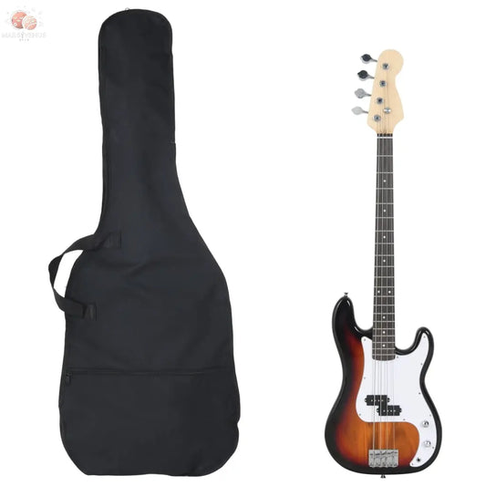 Guitare Basse Électrique De Débutants Sac Brun Et Blanc 4/4 46&quot;