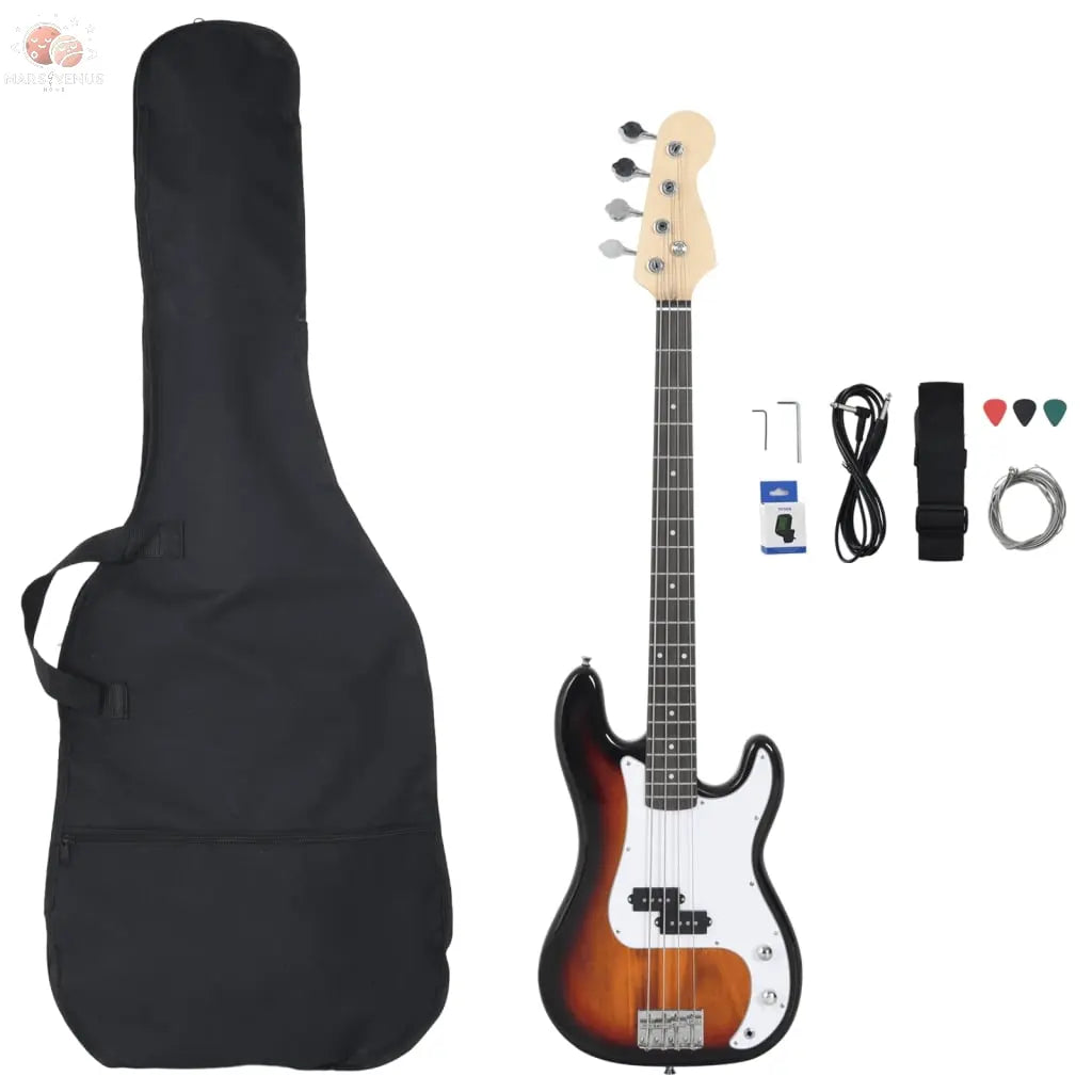 Guitare Basse Électrique De Débutants Sac Brun Et Blanc 4/4 46&quot;