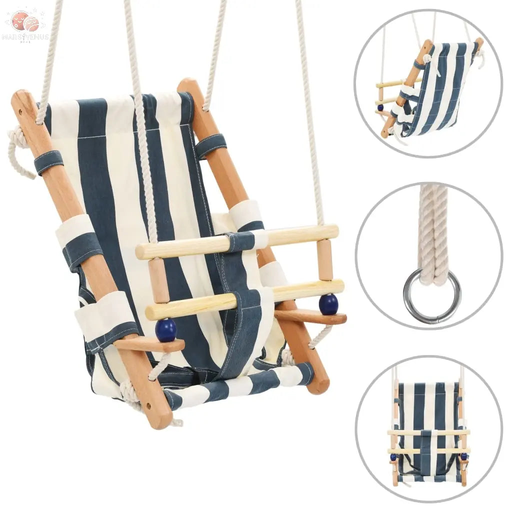 Balançoire Pour Bébé Avec Ceinture De Sécurité Coton Bois Bleu vidaXL