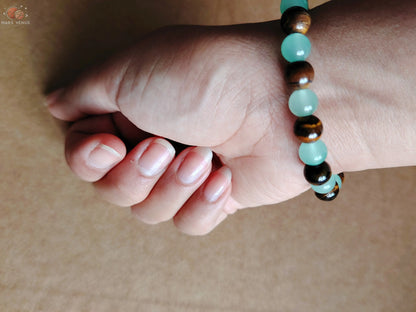 Bracelet en perles naturelles d' Aventurine verte et œil de tigre. Mars & Venus Home