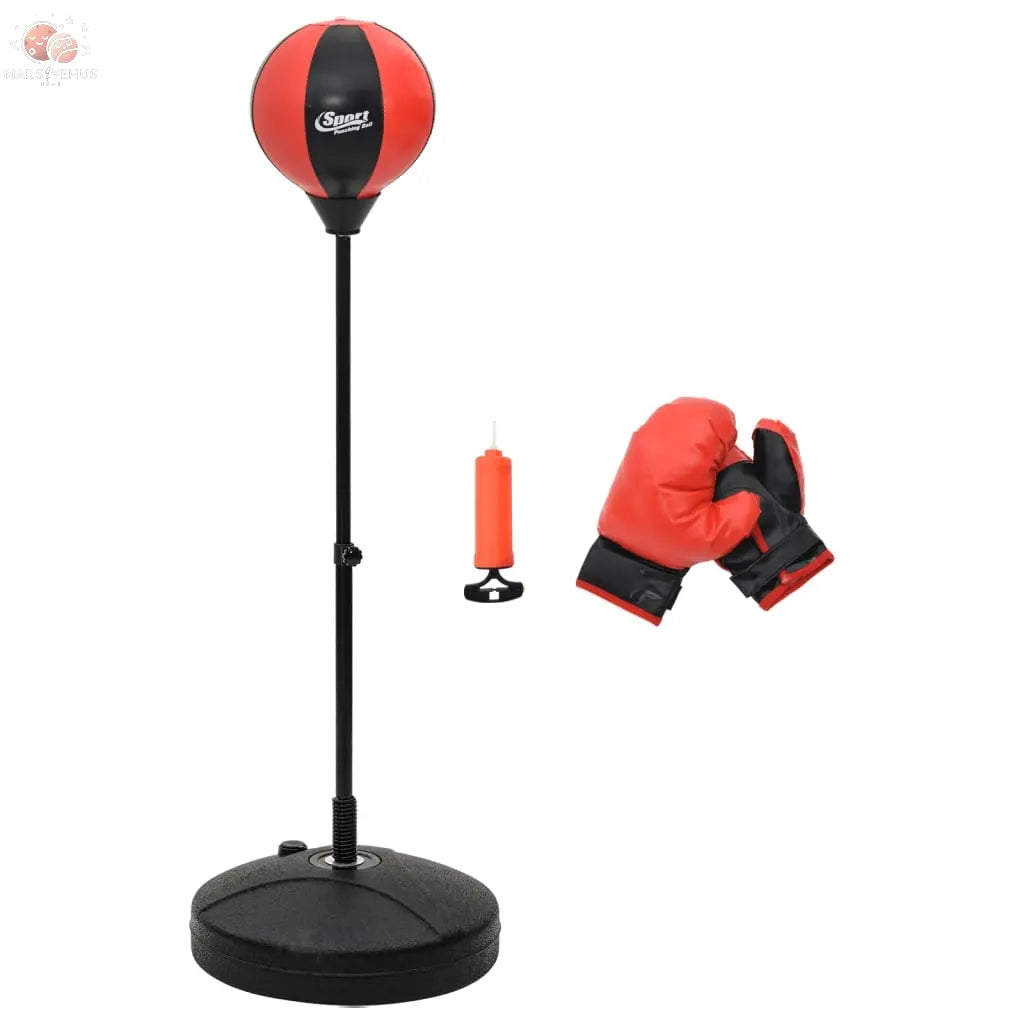 Ensemble De Punching Ball Avec Gants Et Pompe Hauteur Réglable Rouge