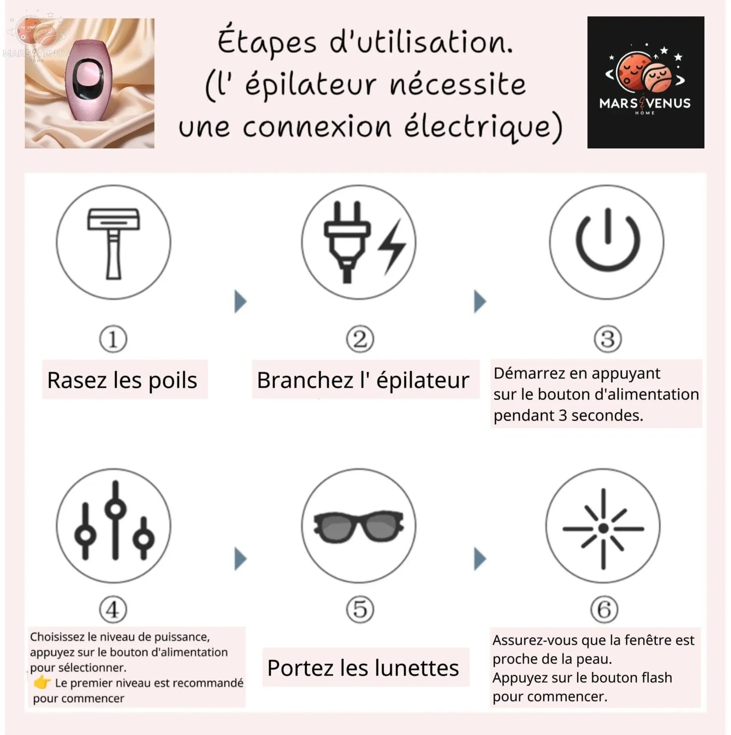 Épilateur IPL rose Mars & Venus Home